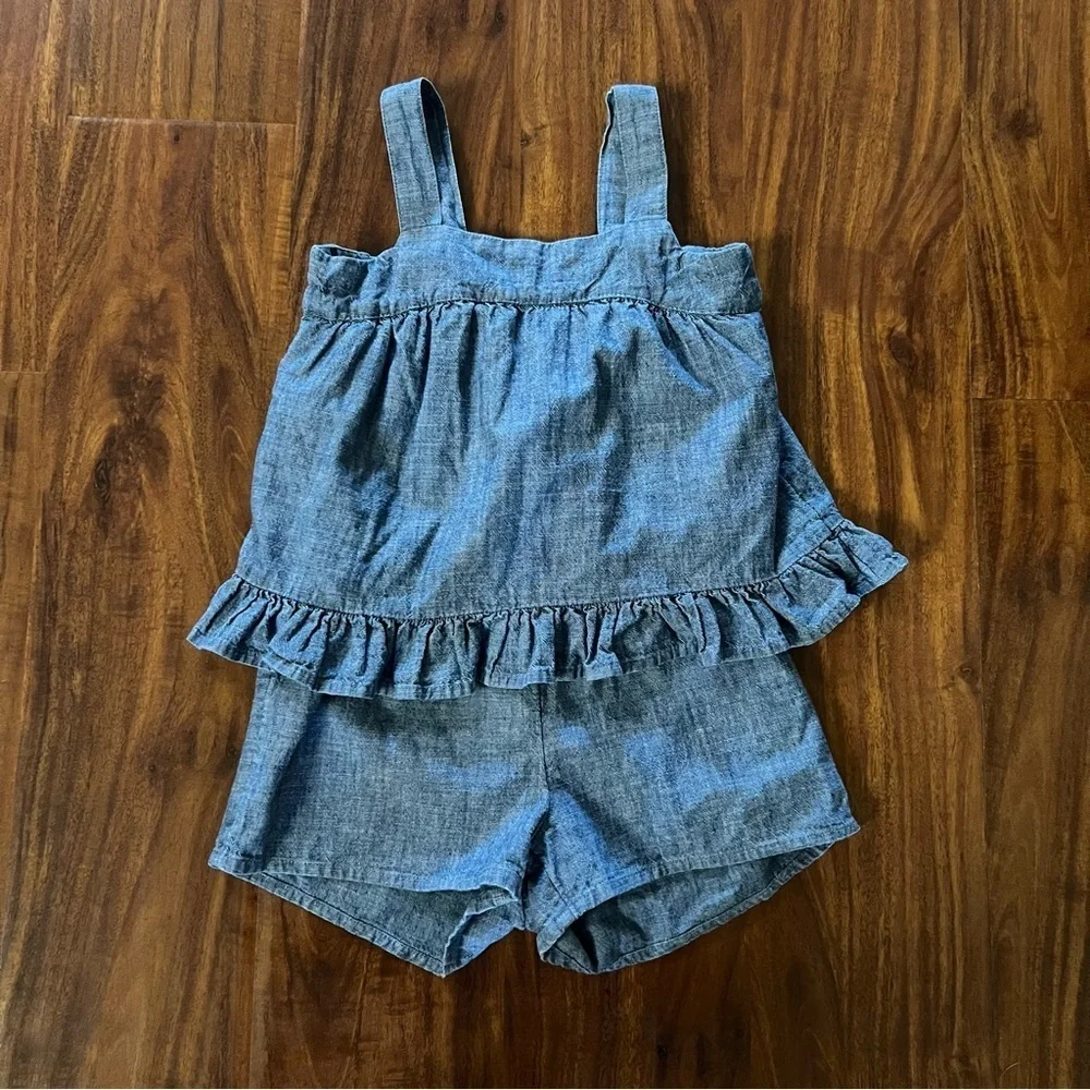 Gap Toddler Denim Chambray Ruffle One Piece Open Back Romper size 3T